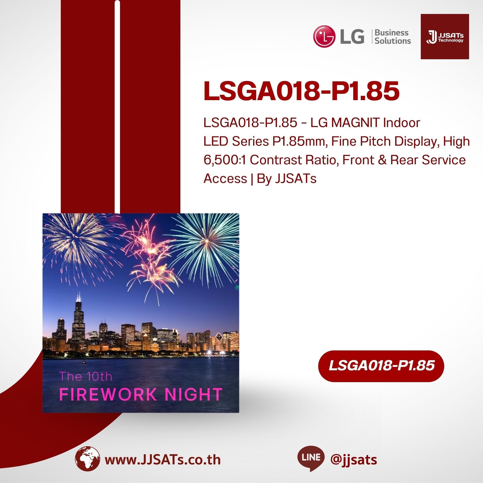 LSGA018-P1.85 – LG MAGNIT Indoor LED Series P1.85mm, Fine Pitch Display, High 6,500:1 Contrast Ratio, Front & Rear Service Access | By JJSATs