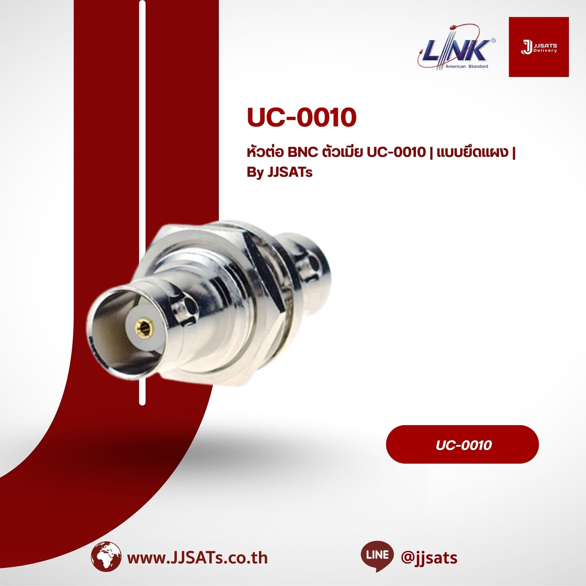หัวต่อ BNC ตัวเมีย UC-0010 | แบบยึดแผง | By JJSATs