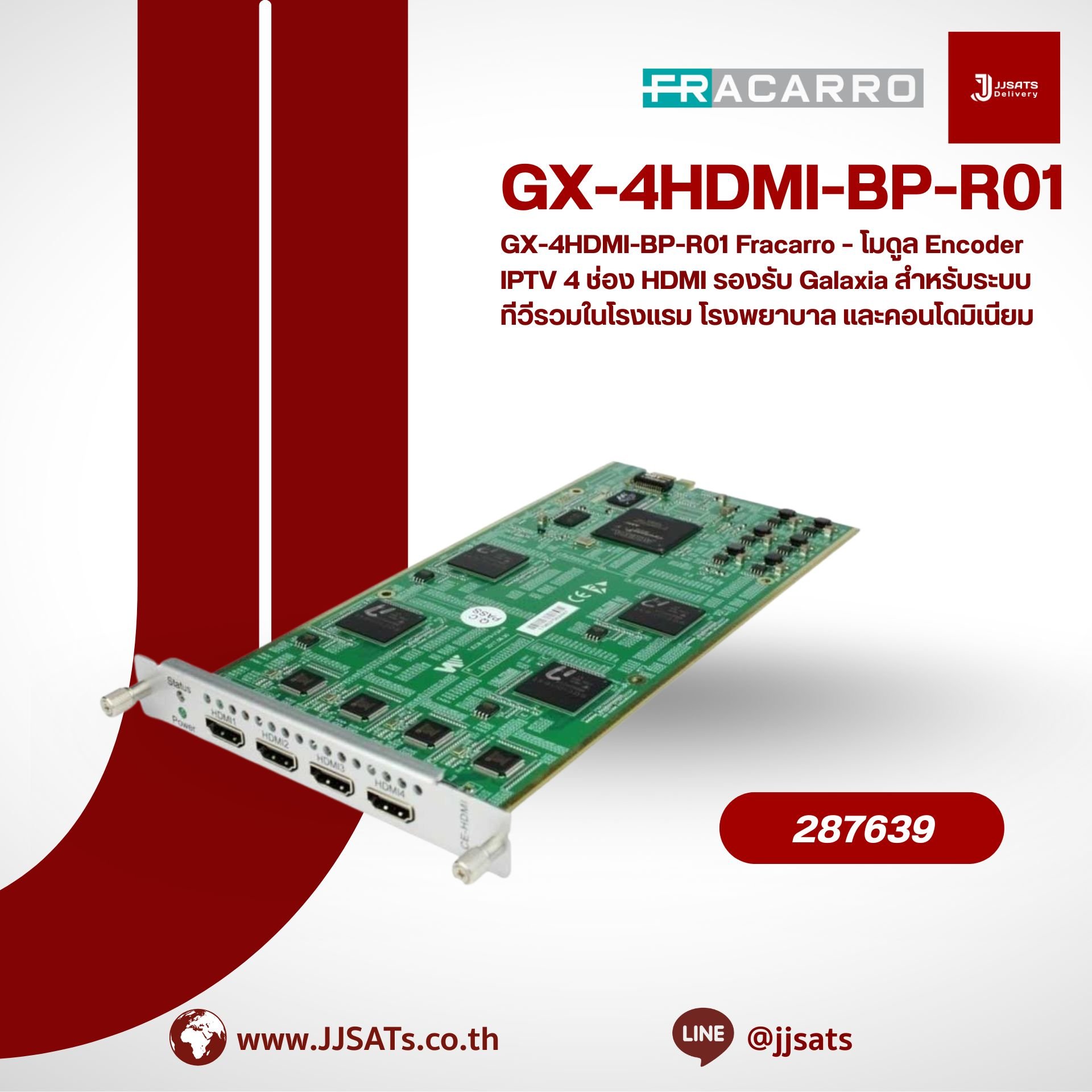 GX-4HDMI-BP-R01 Fracarro – โมดูล Encoder IPTV 4 ช่อง HDMI รองรับ Galaxia สำหรับระบบทีวีรวมในโรงแรม โรงพยาบาล และคอนโดมิเนียม