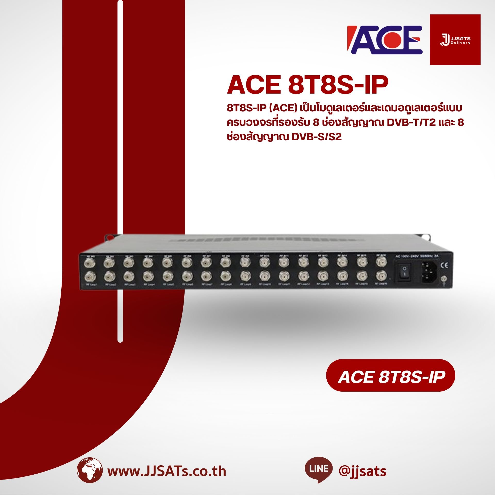 8T8S-8T (ACE) 8 DVB-T/T2 & 8 DVB-S/S2 BISS Channels to 8 COFDM Modulators Digital TV Transmitter Module