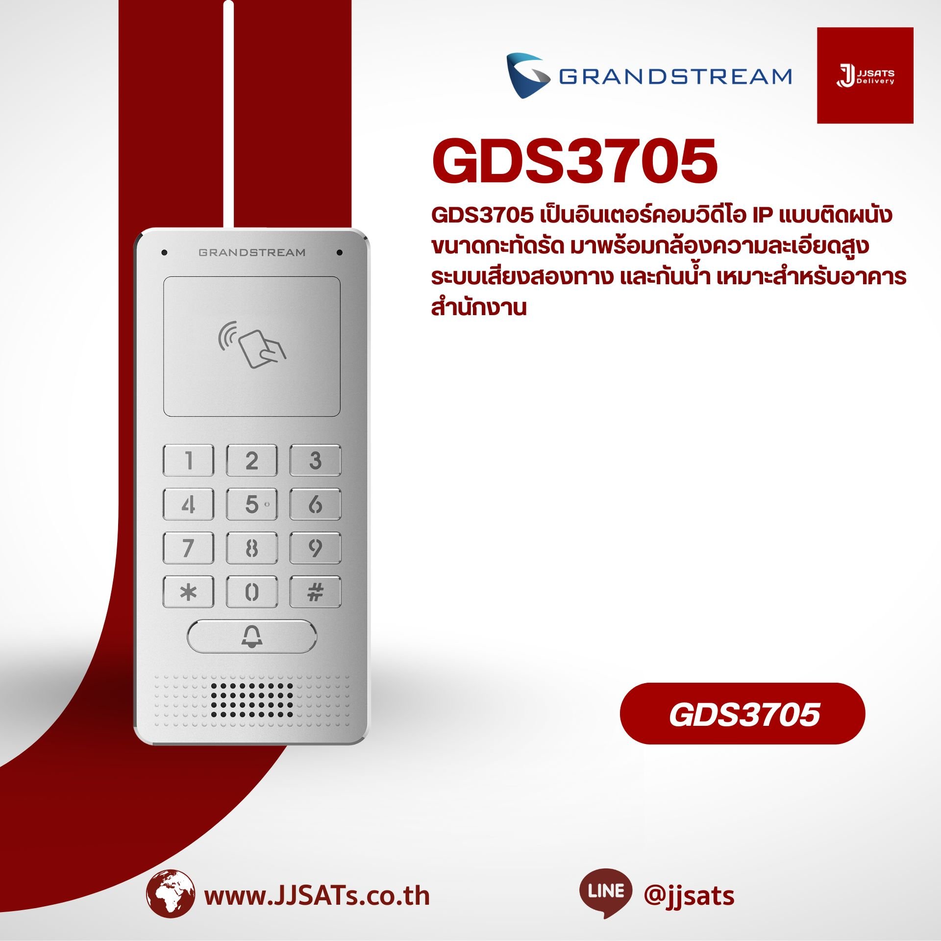 GDS3705 – อินเตอร์คอมประตูระบบเสียง IP พร้อม RFID และรองรับ PoE จาก Grandstream เหมาะสำหรับระบบรักษาความปลอดภัยอาคาร "