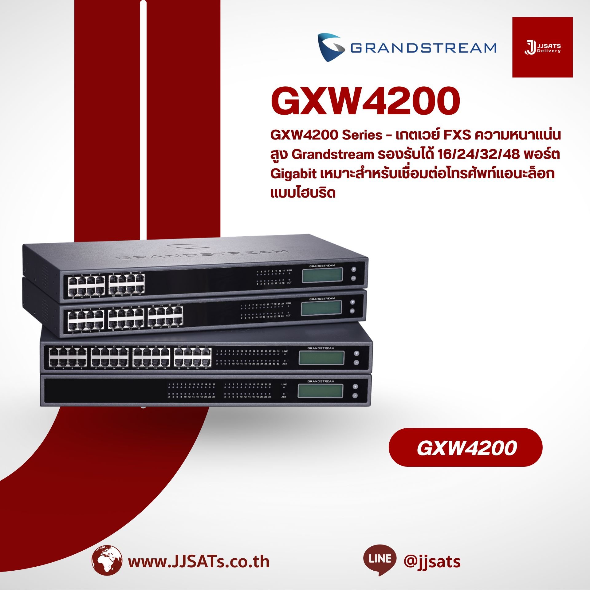 GXW4200 Series – เกตเวย์ FXS ความหนาแน่นสูง Grandstream รองรับได้ 16/24/32/48 พอร์ต Gigabit เหมาะสำหรับเชื่อมต่อโทรศัพท์แอนะล็อกแบบไฮบริด