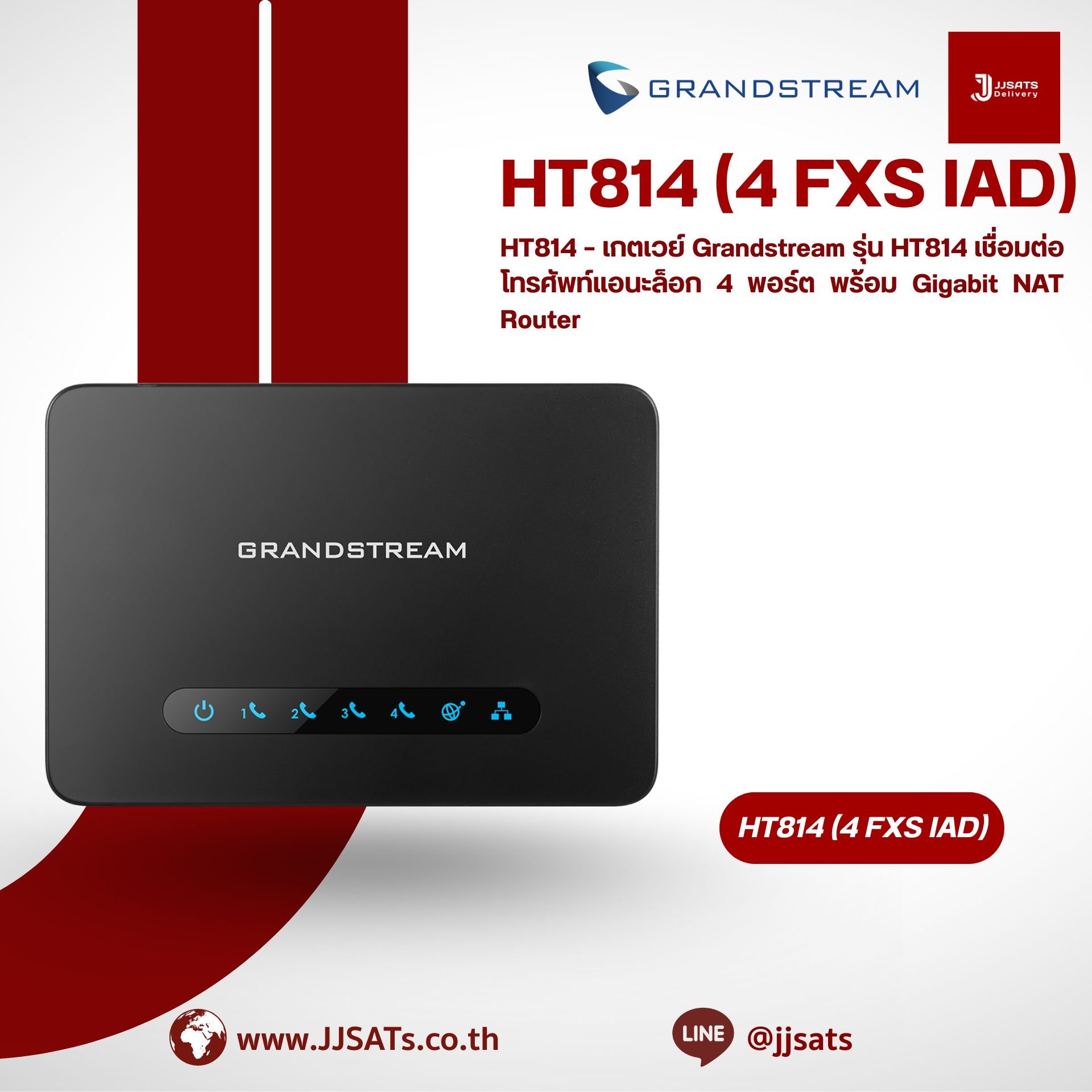 HT814 – เกตเวย์ Grandstream รุ่น HT814 เชื่อมต่อโทรศัพท์แอนะล็อก 4 พอร์ต พร้อม Gigabit NAT Router