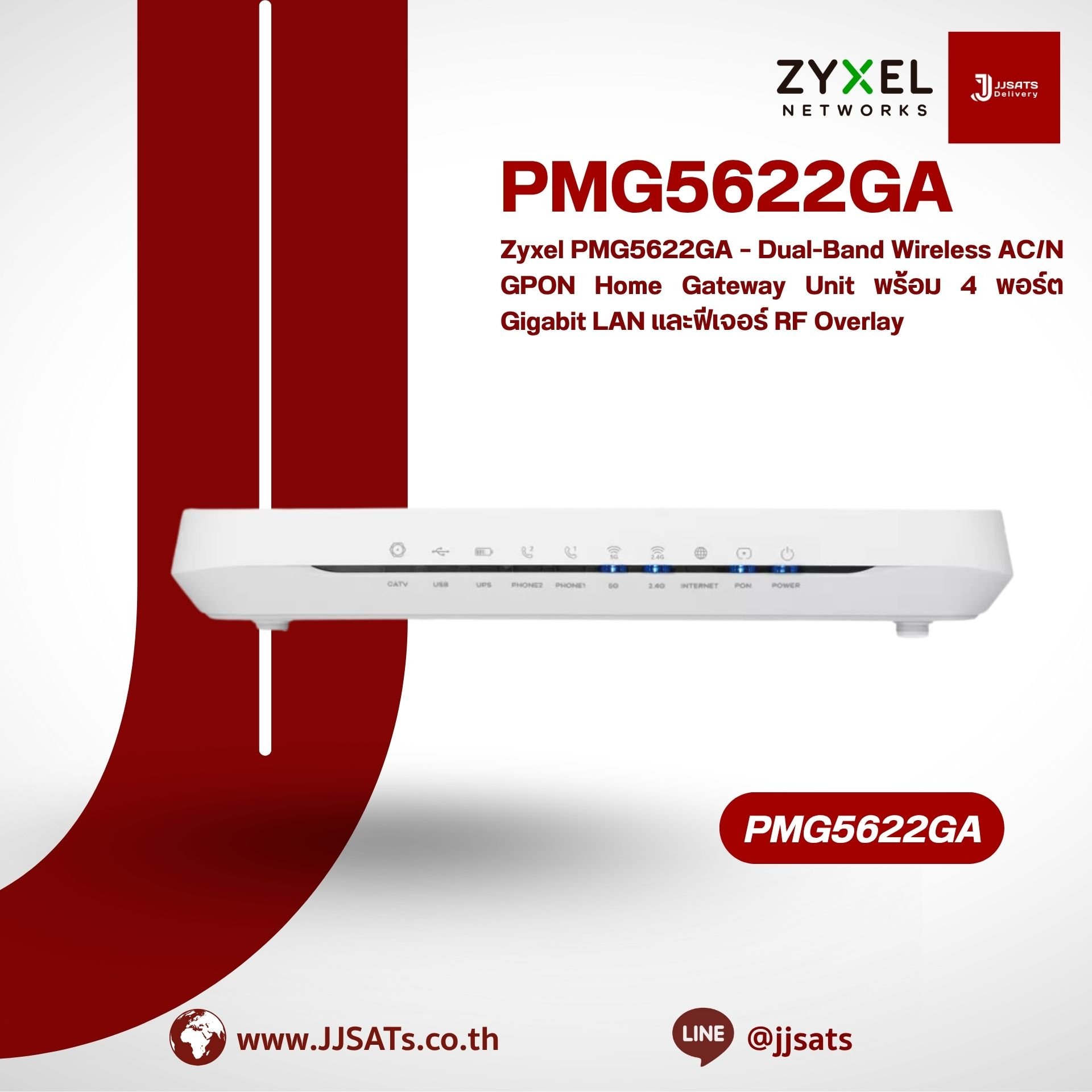 Zyxel PMG5622GA – Dual-Band Wireless AC/N GPON Home Gateway Unit with 4-Port GbE LAN and RF Overlay