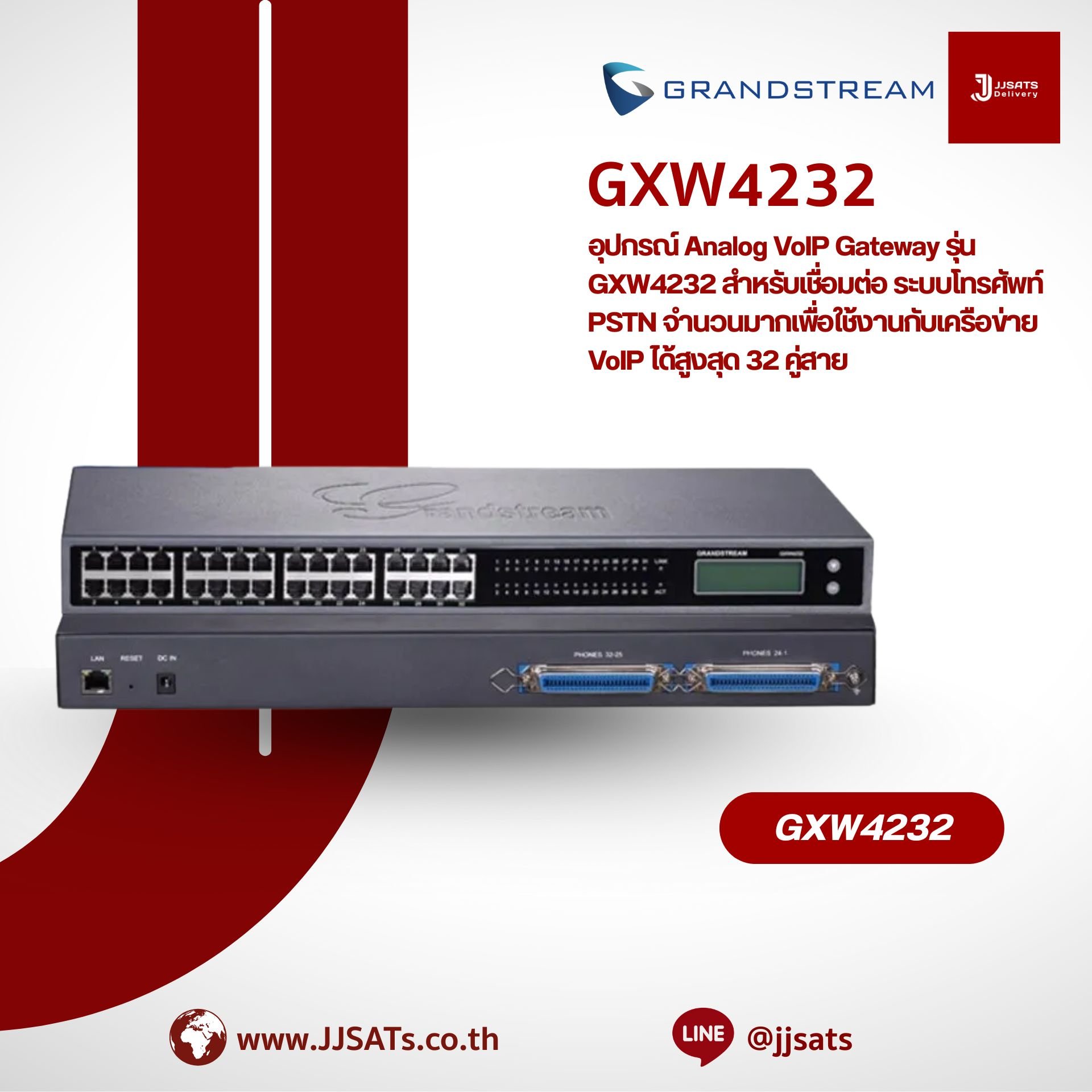 Grandstream GXW4232 Analog VoIP Gateway with 32 FXS Ports, 4 SIP Accounts, Dual 50-Pin Telco Connectors, 1 Gigabit LAN, and Backlit LCD Display