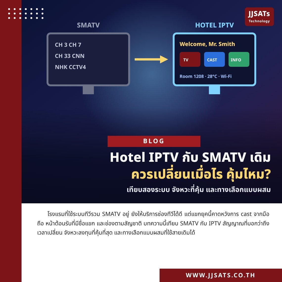 Hotel IPTV กับ SMATV เดิม ควรเปลี่ยนเมื่อไร คุ้มไหม