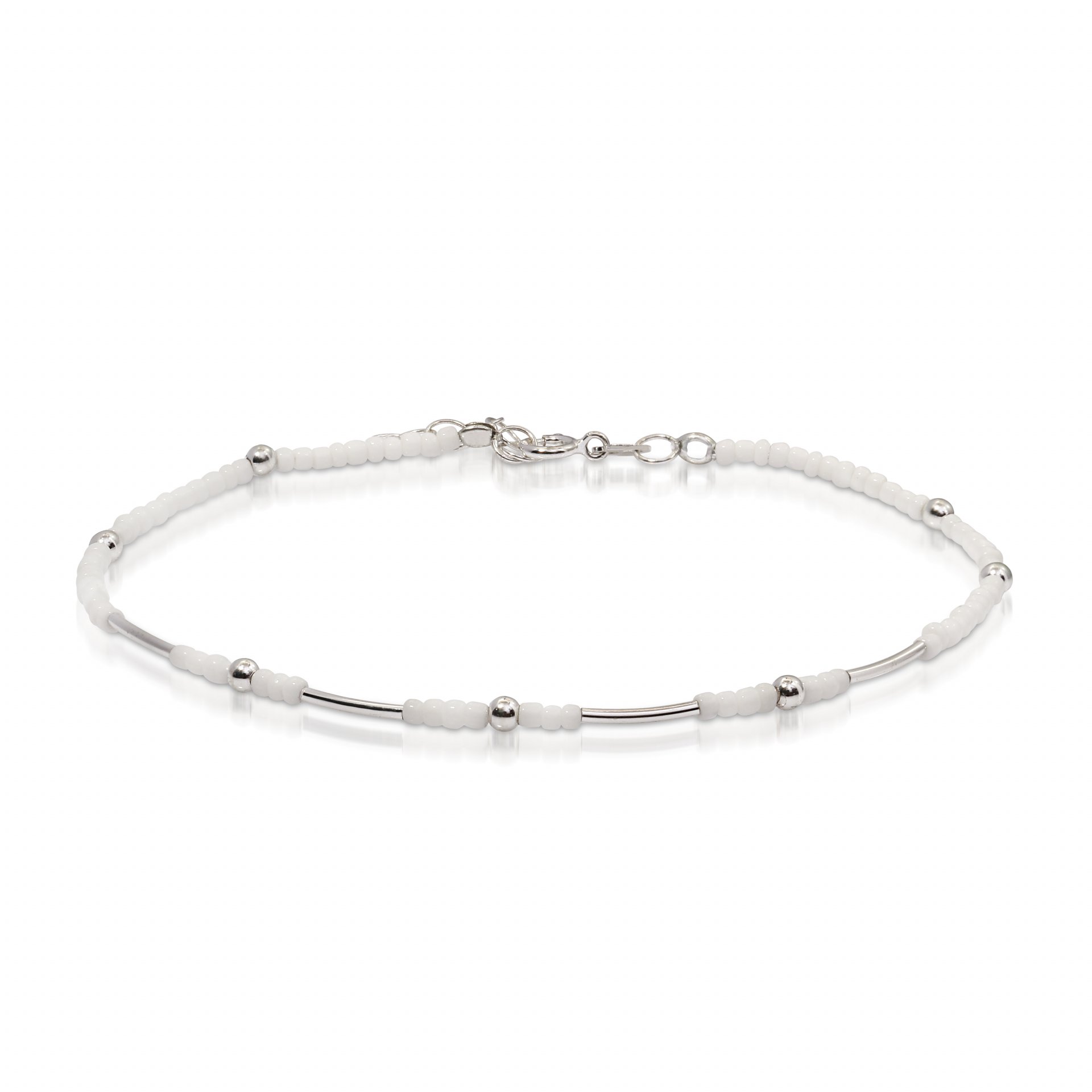 Sterling Silver White Bead Anklet