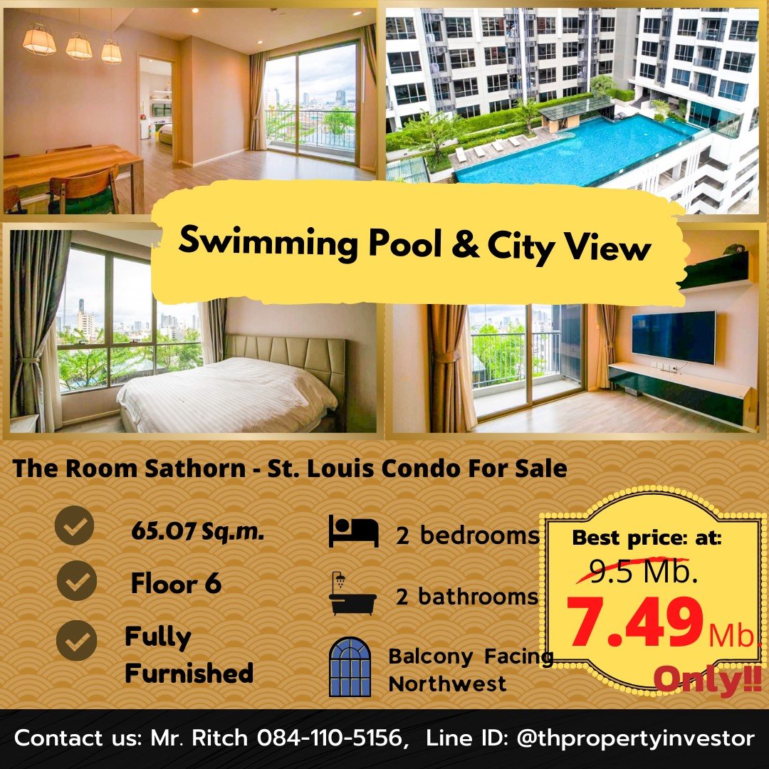 Best Price In The Project!! 65 Sq.m 2BR 2BA Corner Unit for SALE at The Room Sathorn - St. Louis