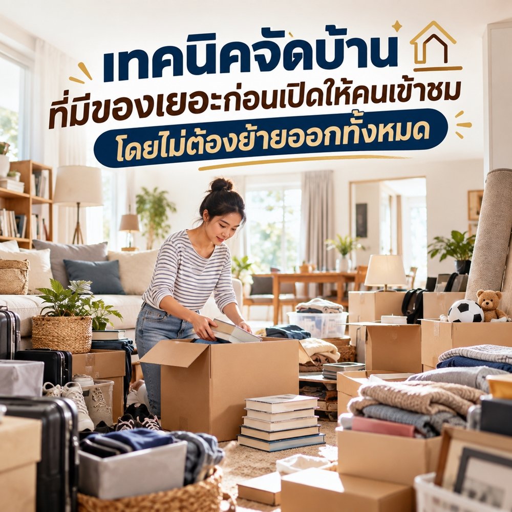 เทคนิคจัดบ้านที่มีของเยอะก่อนเปิดให้คนเข้าชม โดยไม่ต้องย้ายออกทั้งหมด