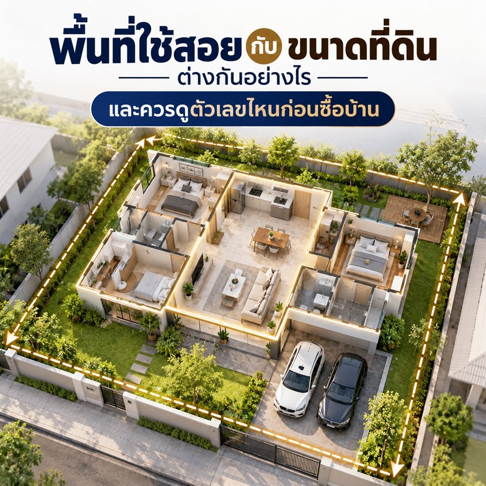 พื้นที่ใช้สอยกับขนาดที่ดินต่างกันอย่างไร และควรดูตัวเลขไหนก่อนซื้อบ้าน