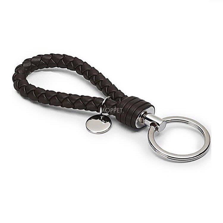 New Bottega Key Ring in Dark Brown Leather SHW