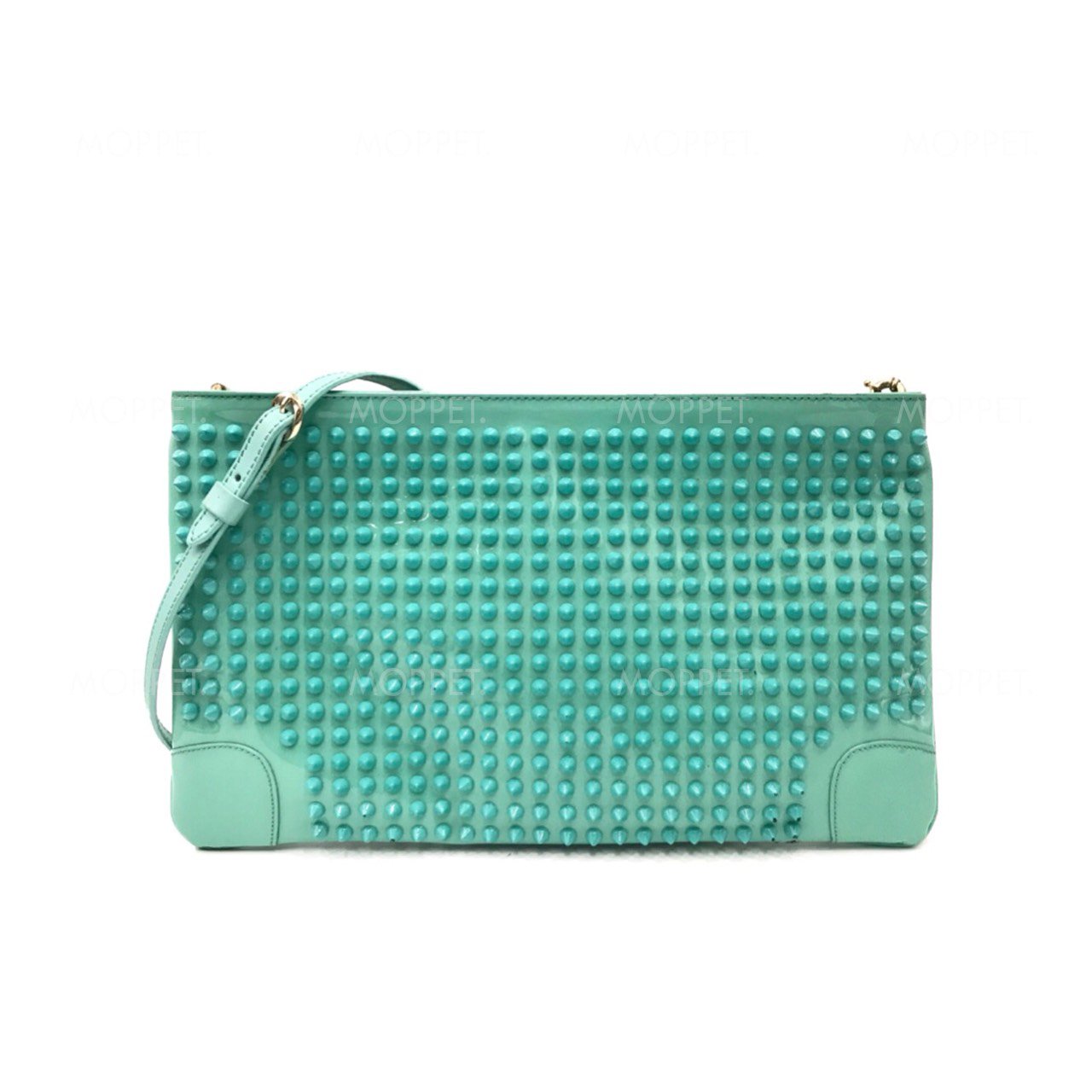 Used Christian Louboutin Clutch Bag in Turquoise Leather LGHW