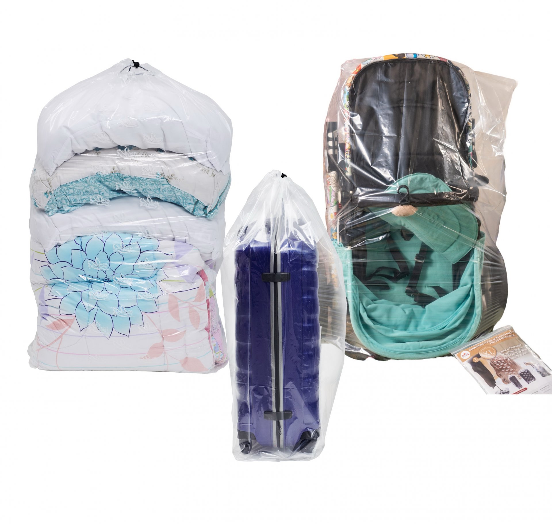 2 PCs/pack (Size XL) Drawstring Plastic Dust Cover Bags,Transparent Storage Bags Suitable for luggage size 30-32 Inches and reusable