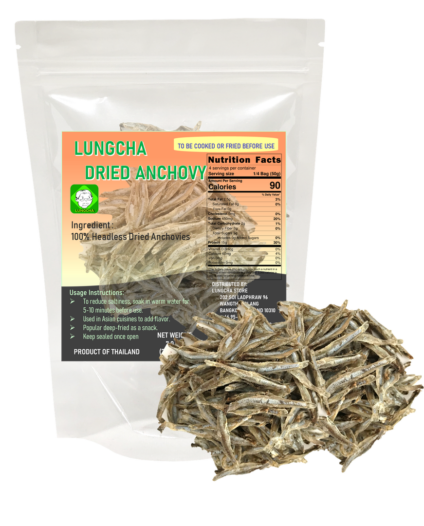 Dried Anchovy Headless Deep-frying as Snack or add flavor to soups, side dish Product of Thailand 7.0 Oz.(200 gram)