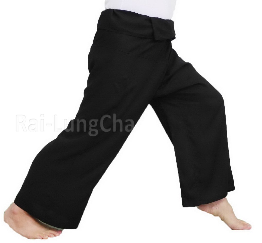 Yoga Massage Trousers Wrap Black 50" waist Thai Fisherman Pants, Comfortable Slightly Thin