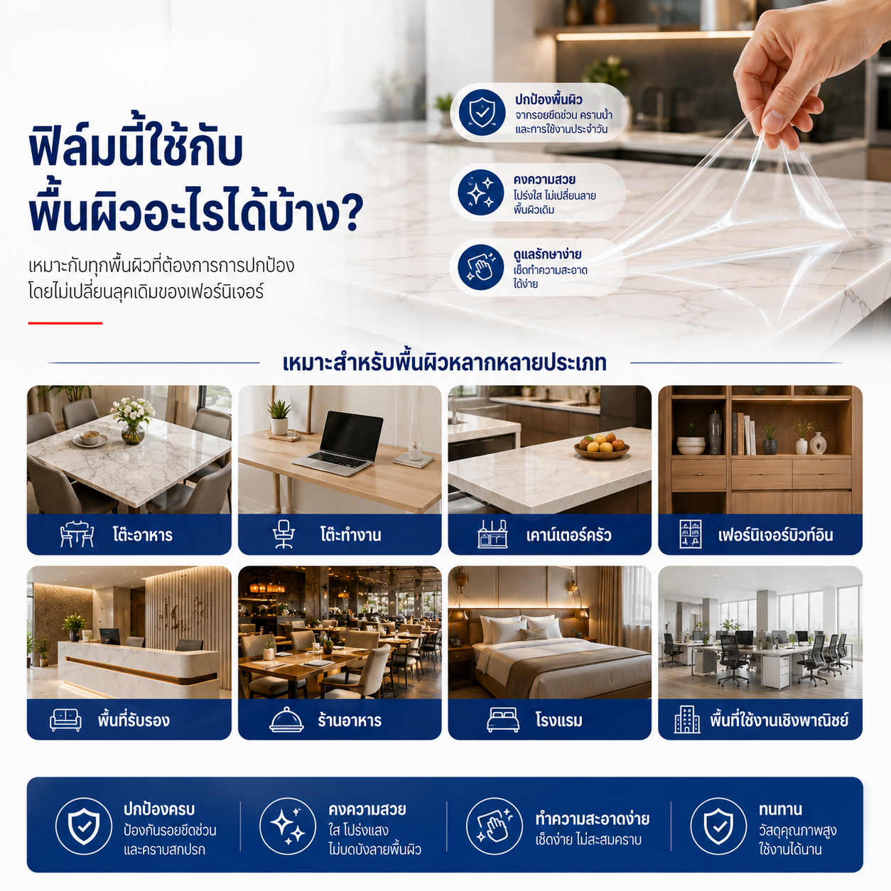 ฟิล์มนี้ใช้กับพื้นผิวอะไรได้บ้าง