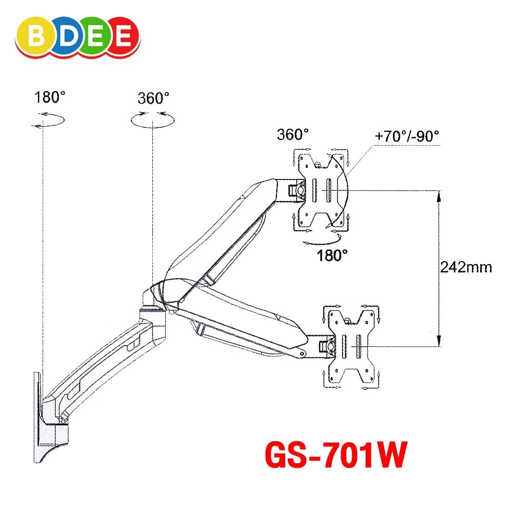 ขายึดจอมอนิเตอร์ 1 จอ (แขนระบบโช๊ค Gas Spring) BDEE รุ่น GS-701 Wall ...