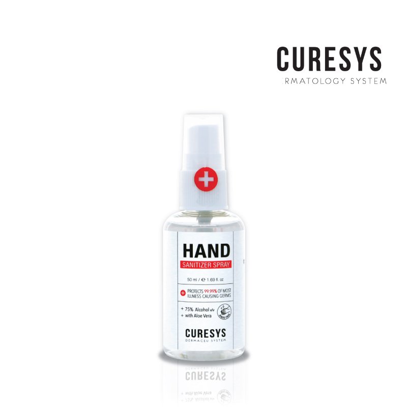 Curesys hand sanitizer spray 50ml alcohol 75% สเปรย์ล้างมือ แอลกอฮอลล์ หัวสเปรย์ฉีด 50มล. (สเปรย์แอลกอฮอล์, สเปรย์ฆ่าเชื้อโรค)