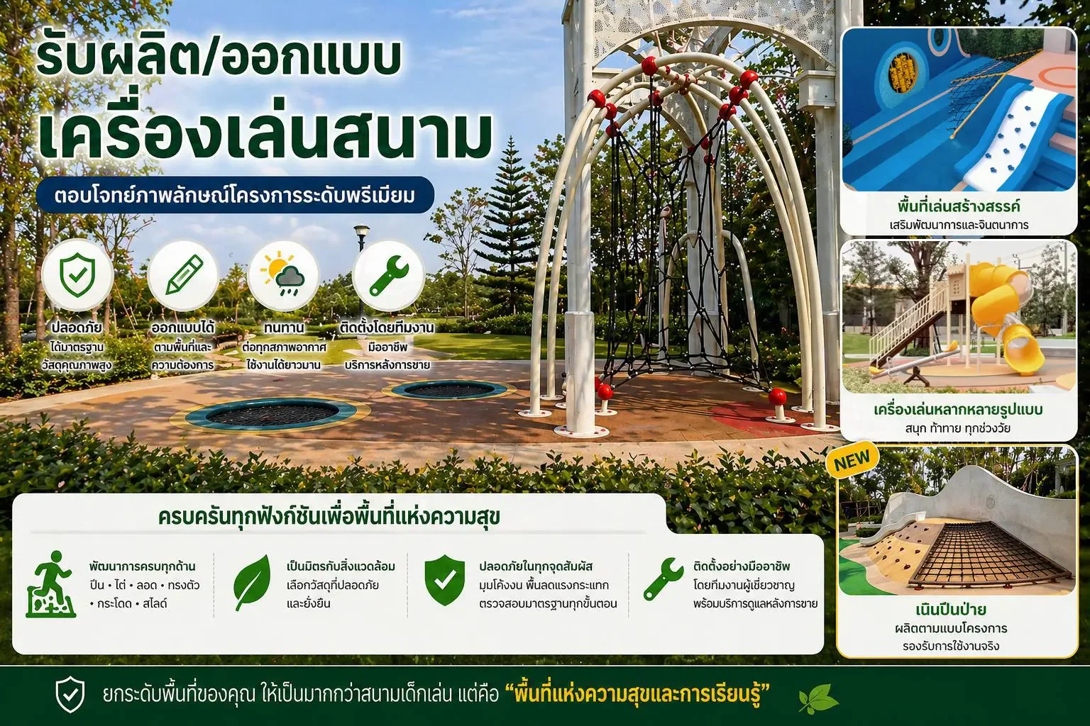 ออกแบบและผลิตเครื่องเล่นสนามพร้อมพื้นสนามเด็กเล่นสำหรับโครงการพรีเมียม