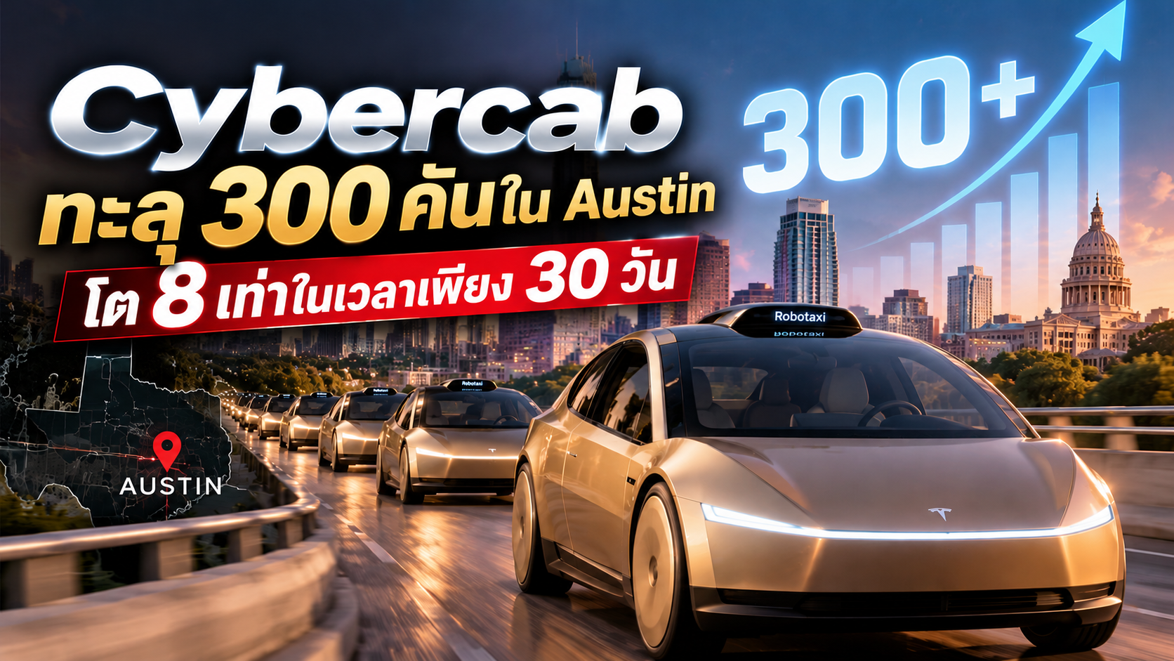Tesla Cybercab ทะลุ 300 คันใน Austin โต 8 เท่าในเวลาเพียง 30 วัน