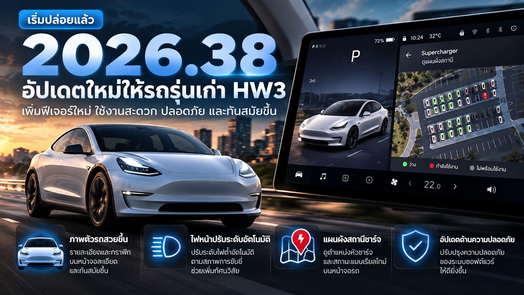 Tesla เริ่มปล่อย Software Update 2026.38 อัปเกรดรถ HW3 รุ่นเก่าให้ทันสมัยขึ้น