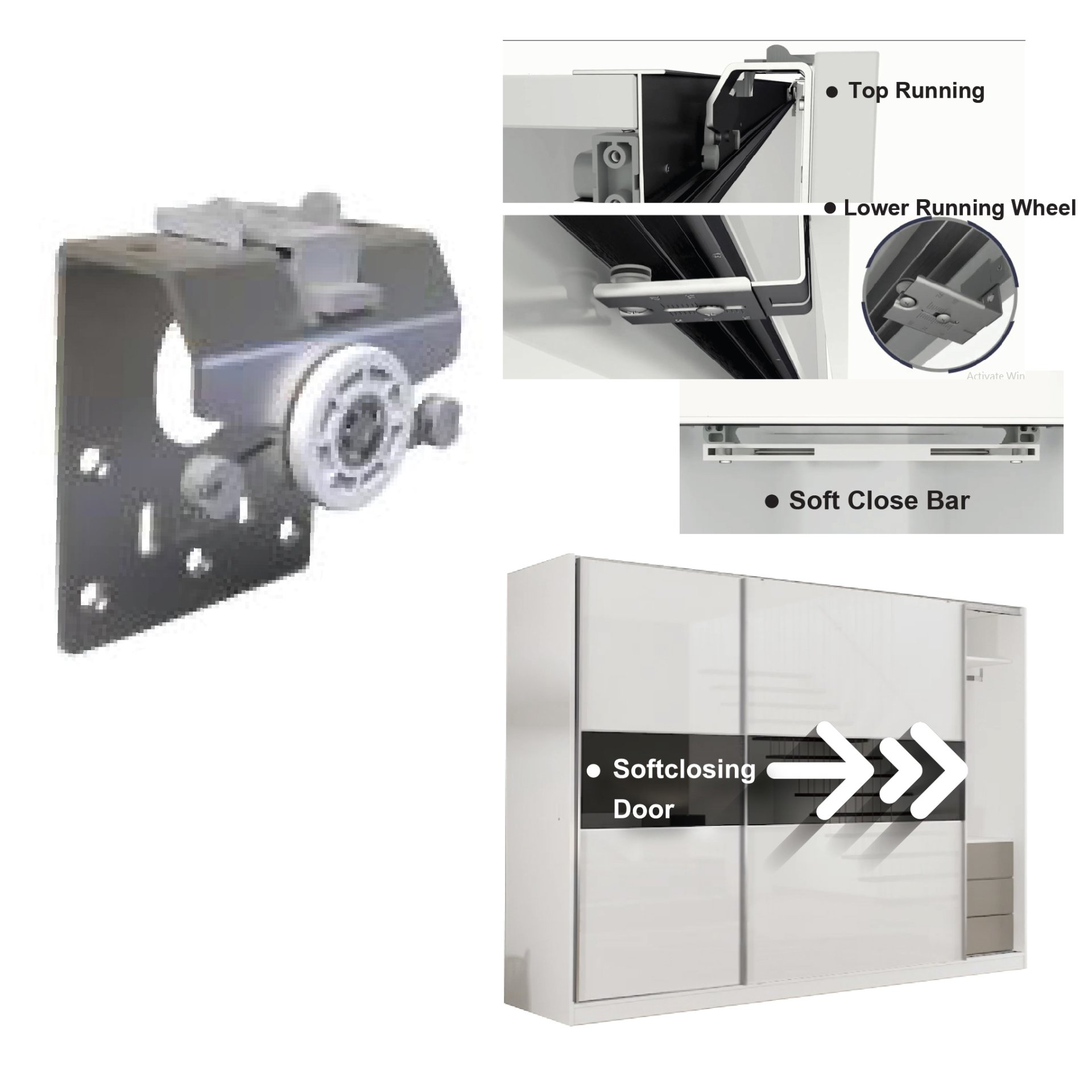 ชุดอุปกรณ์บานเลื่อน แบบซ่อนรางทับขอบ ระบบปิดนิ่มนวล ชุดอุปกรณ์บานเลื่อน แบบซ่อนรางทับขอบ ระบบปิดนิ่มนวล