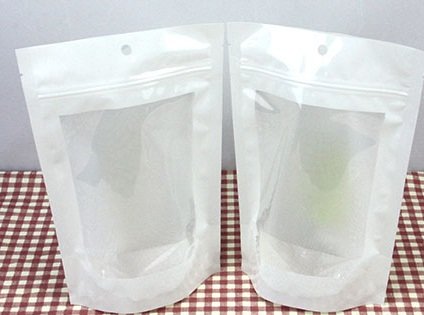 2305 Laminated Stand Bag: White Front with Window 16*23.5 cm@50