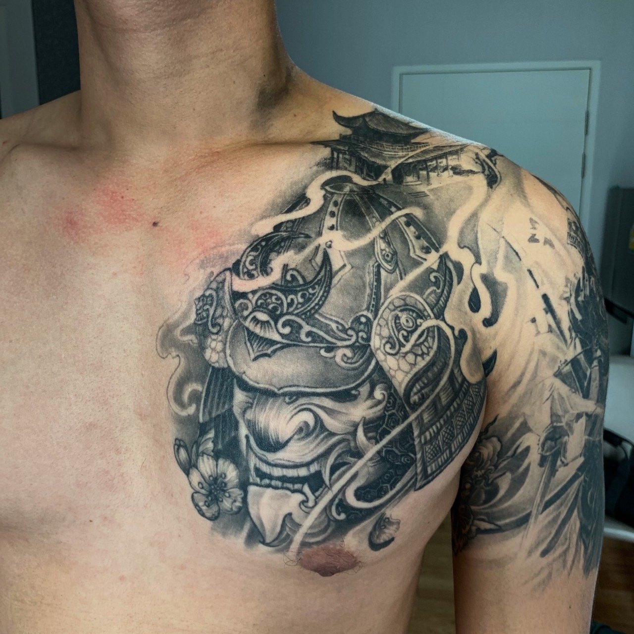 BonBon_Tattoo - Samurai tattoo on the chest and stomach... | Facebook