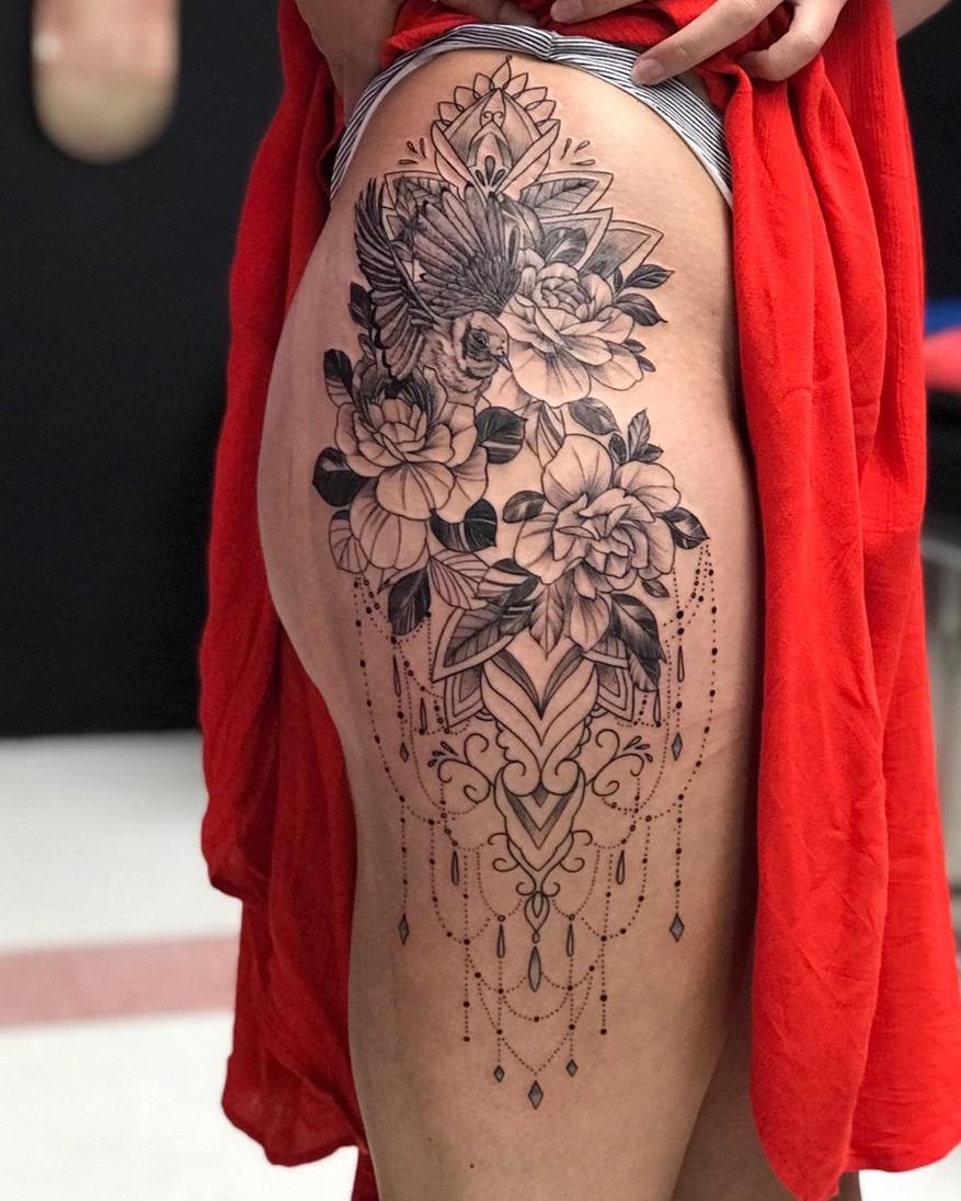 Premium Vector | Maori style tattoo ethnic decorative oriental ornament  with frangipani plumeria flowers coloring b