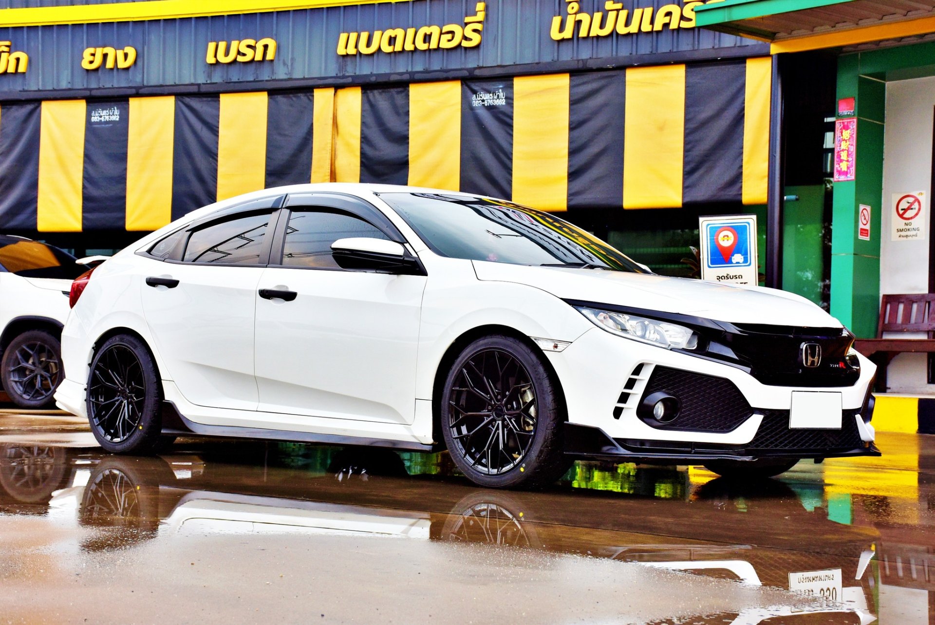 HONDA CIVIC FC แต่งหล่อ ล้อ LENSO VNA สีดำเงา โช๊ค H-drive ยาง Bridgestone re004 ตัวปรับแคมเบอร์ Hardrace