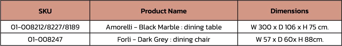 Outdoor dining furniture size chart Amorelli x Forli set
