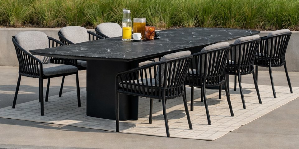 Outdoor dining set Amorelli Black Marble table & Tofino Charcoal chairs