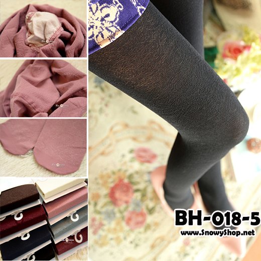  [*พร้อมส่ง] [BH-018-5] BH เลคกิ้งกันหนาวสีดำผ้าลายสวย ปลายเท้าเป็นถุงเท้า