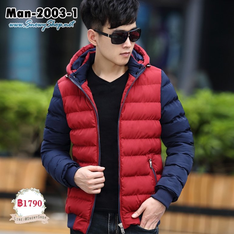 [PreOrder] [Man-2003-1] เสื้อโค้ทกันหนาวผู้ชายสีแดงผ้าฝ้ายร่มซับขนเป็ด ฮู้ดถอดได้ ใส่กันหนาวติดลบได้ดีค่ะ
