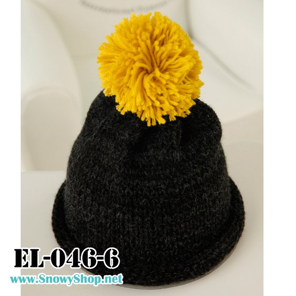  [[พร้อมส่ง]] [EL-046-6] EL หมวกไหมพรมกันหนาวสีดำมีจุกขนน่ารัก 