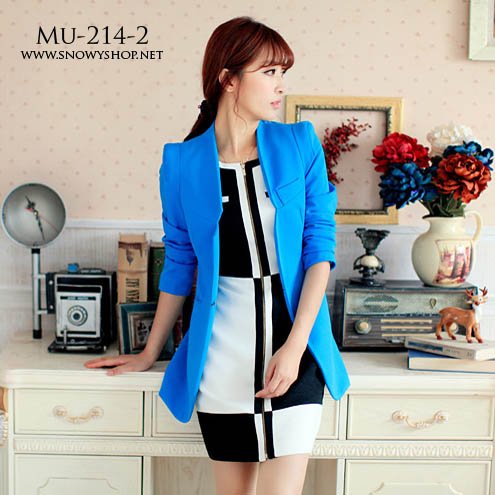 [[*พร้อมส่ง M]] [Mu-214-2] Mumuhome++เสื้อสูท++เสื้อสูทสีน้ำเงินแขนยาว ผ้าหนามีซับ ใส่เข้ารูปอย่างดี