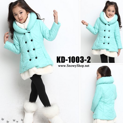 [*พร้อมส่ง 110] [KD-1003-2] เสื้อโค้ทกันหนาวเด็กหญิงสีเขียวผ้าฝ้ายน่วมกันหนาว ด้านในแต่งขนกันหนาวอุ่นมากค่ะ