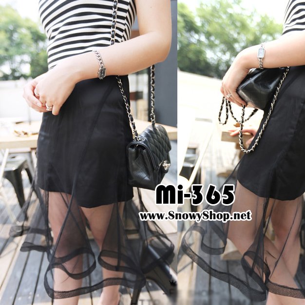 [พร้อมส่ง M] [กระโปรง] [Mi-365] Mimius กระโปรงสีดำแฟชั่นผ้าตาข่ายซ้อนด้วยผ้าซาตินกระโปรงสั้นข้างใน