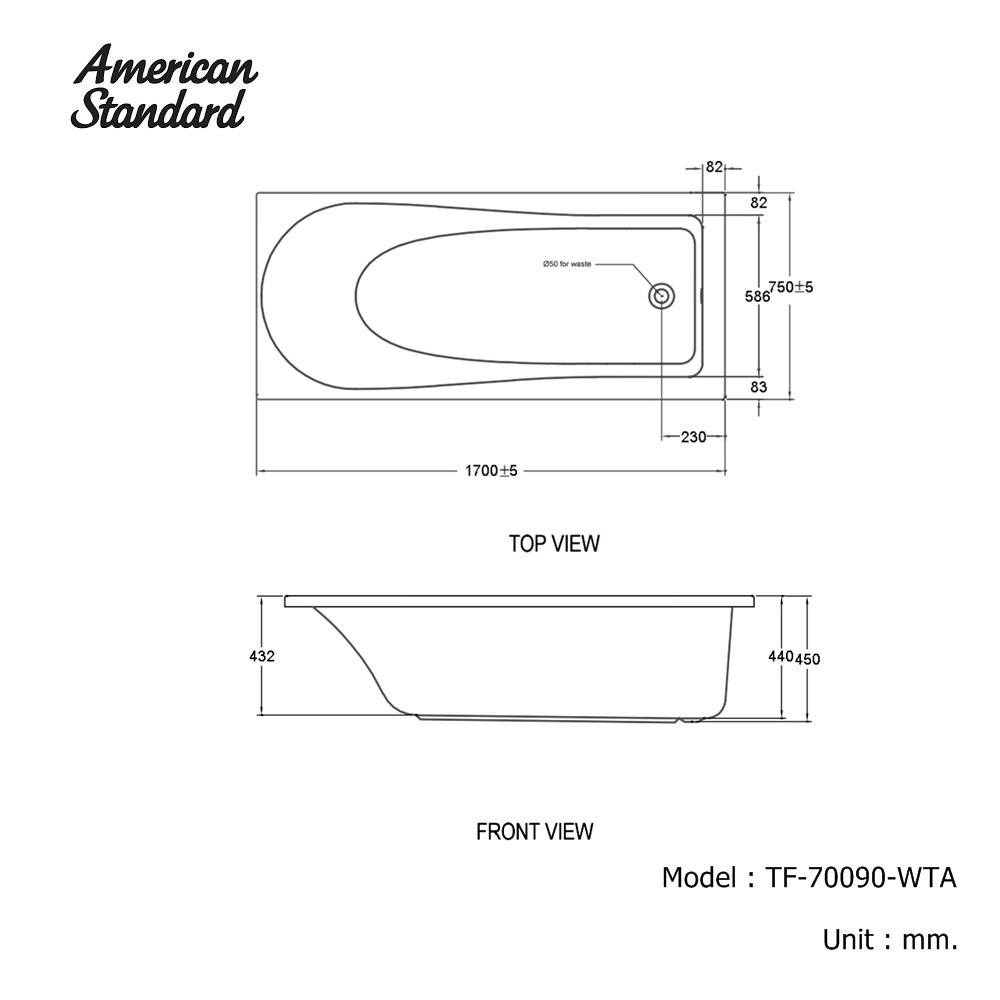 Tfw Aw709000 TF-70090-WTA อ่างอาบน้ำธรรมดา รุ่น TONIC