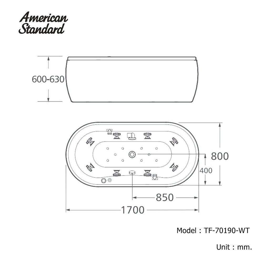 Tfw Aw709000 TF-70190-WT อ่างอาบน้ำธรรมดา แบบตั้งพื้น+หมอน รุ่น ACACIA 1700