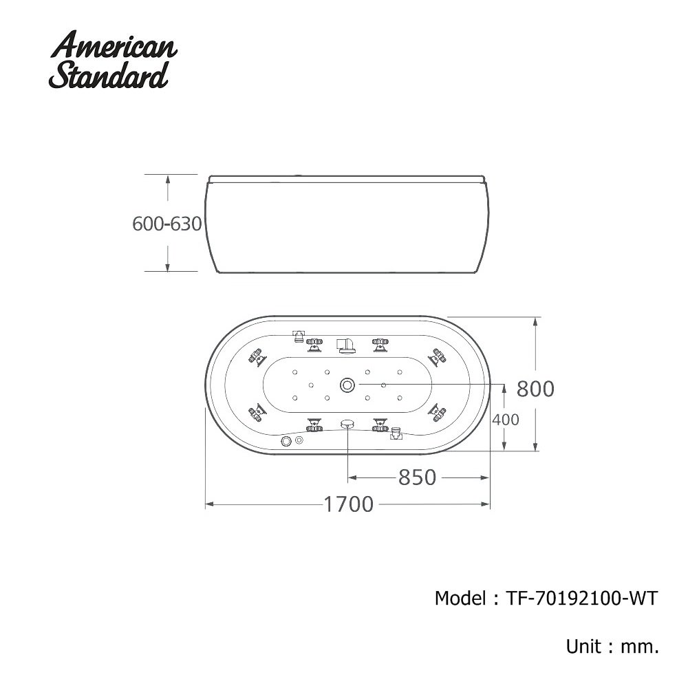 Tfw Aw709000 TF-70192100-WT อ่างอาบน้ำวน+อัดอากาศ+หมอน รุ่น ACACIA 1700