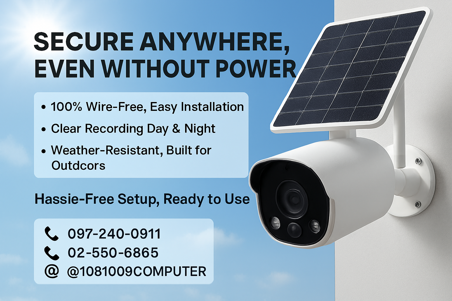 กล้องวงจรปิดโซล่าเซลล์  ปลอดภัยไร้สาย ใช้พลังงานแสงอาทิตย์