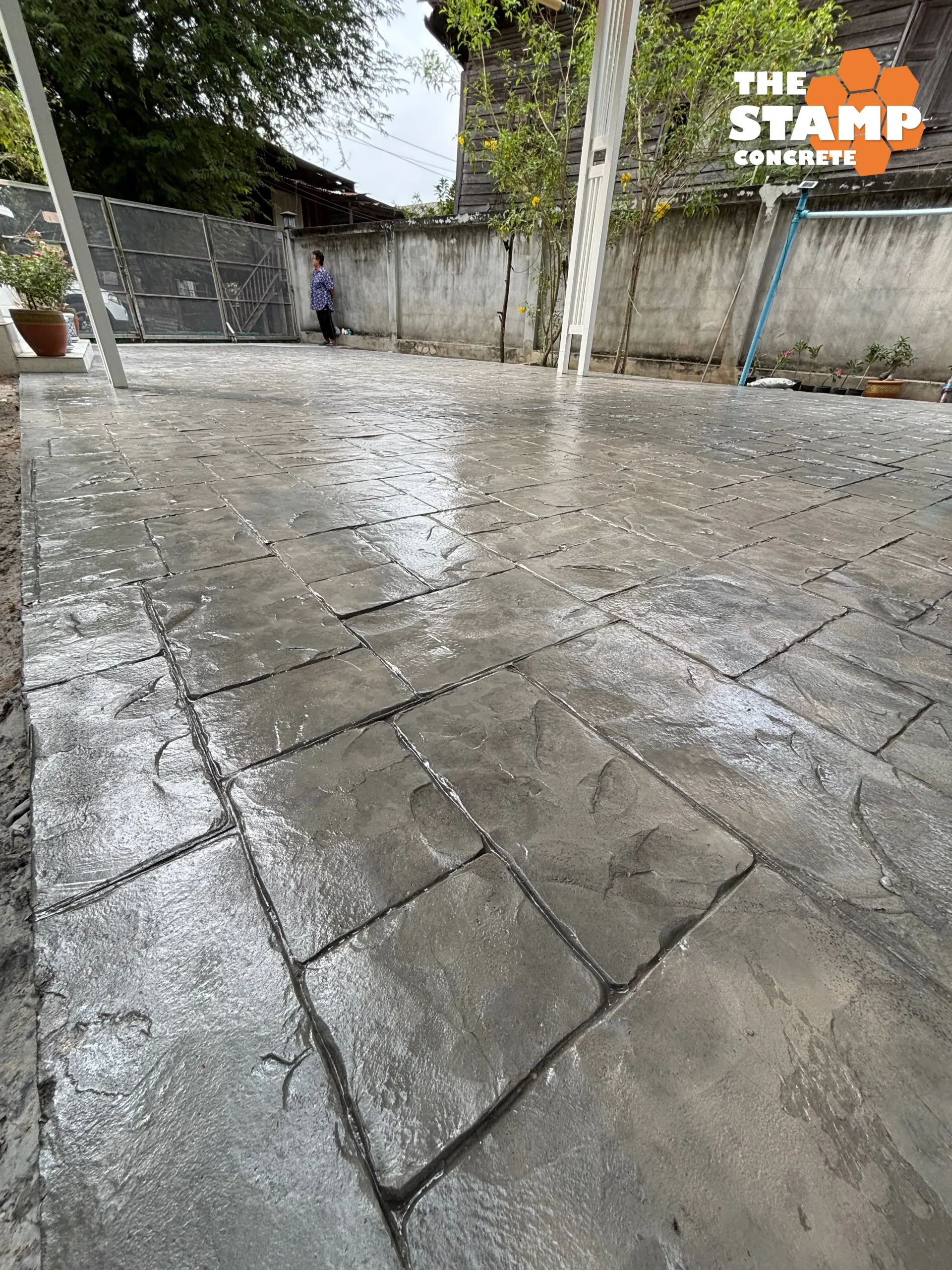 งานคอนกรีตพิมพ์ลาย Ashlar Slate สีเทาอ่อน