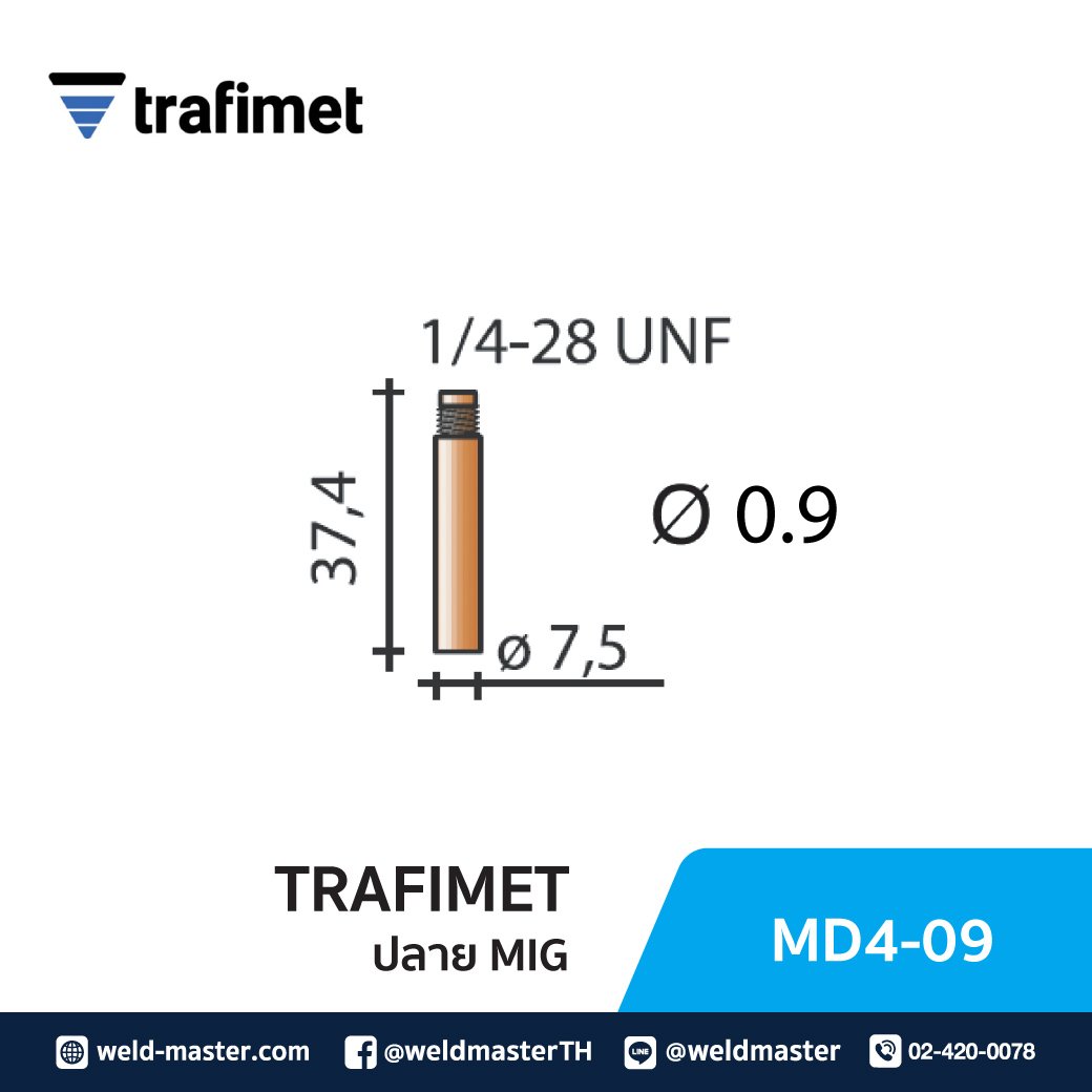"TRAFIMET" MD4-09 ปลายMIG D0.9mm M3/4