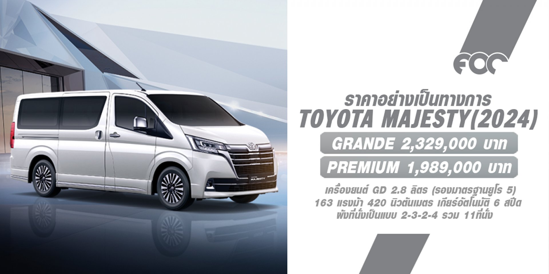 โตโยต้าเปิดตัว Toyota Majesty (MY2024) รถตู้ระดับพรีเมียม มีการปรับปรุงใหม่เริ่มต้น 1,989,000 บาท