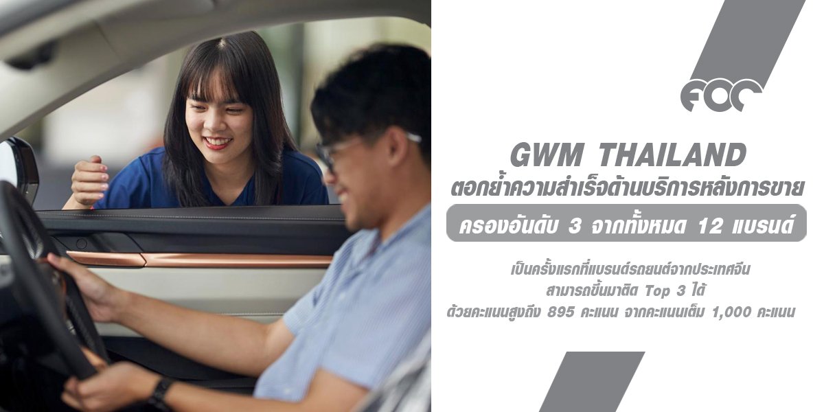 GWM คว้าอันดับ 3 ด้านความพึงพอใจบริการหลังการขาย  สะท้อนความสำเร็จจากเสียงของผู้ใช้งานจริง  เดินหน้าส่งมอบประสบการณ์ที่เหนือกว่าผ่านแนวคิด GWM Go with More 