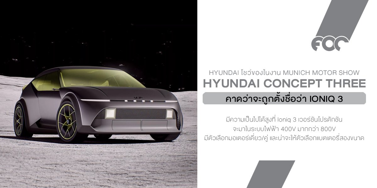 Hyundai Concept Three แฮตช์แบ็คไฟฟ้าสายสปอร์ต ขนาดเท่ากอล์ฟ ที่กำลังจะกลายเป็น Ioniq 3 Hyundai Concept Three แฮตช์แบ็คไฟฟ้าสายสปอร์ต ขนาดเท่ากอล์ฟ ที่กำลังจะกลายเป็น Ioniq 3