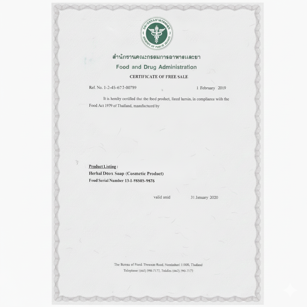 เอกสาร Certificate of Free Sale สำหรับส่งออกสบู่