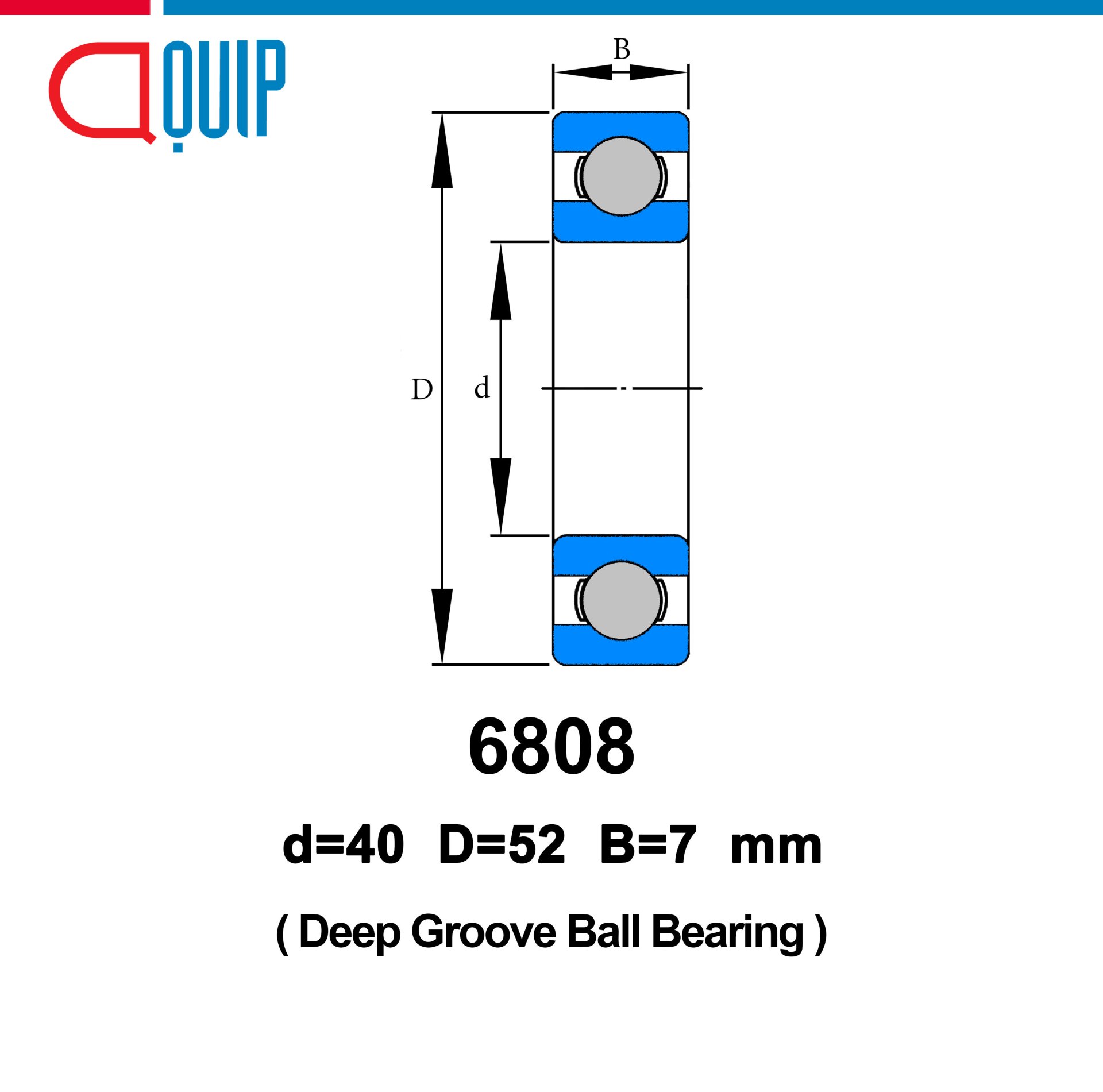 6808 SBC Deep Groove Ball Bearing OPEN ขนาด 40x52x7 mm. - aquipthai