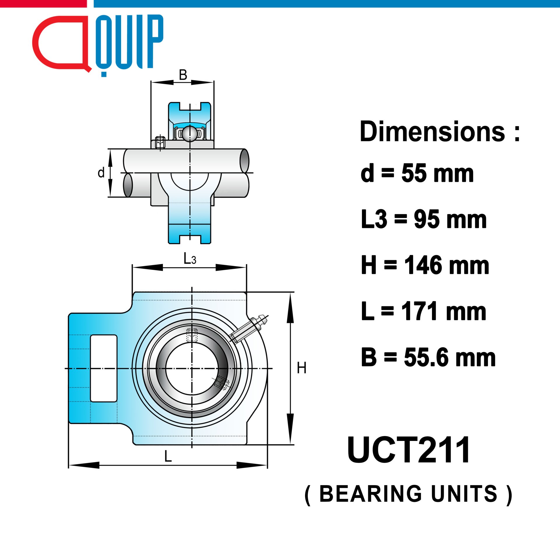 Uc211 UCT211 ตลับลูกปืนตุ๊กตา สำหรับงานอุตสาหกรรม รอบสูง Bearing Units UCT ...